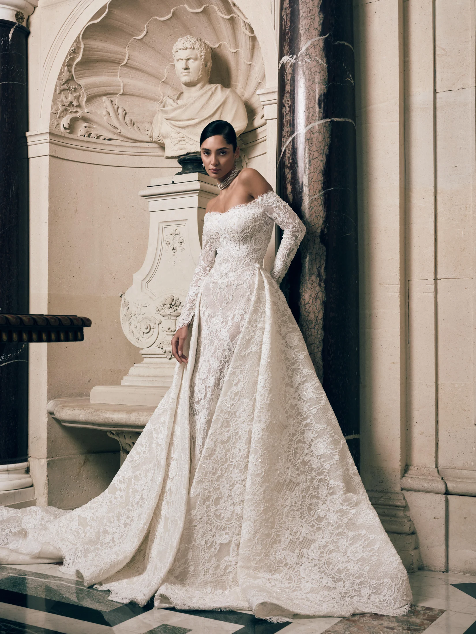 The details of a lace wedding dress